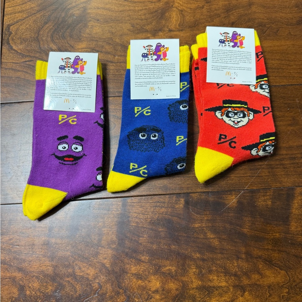 McDonald's Fun Character Socks - Yellow, Purple, Blue, Red